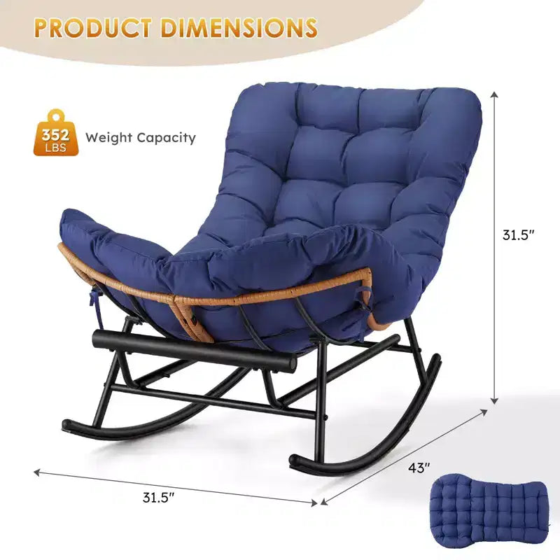Fauteuil à bascule - Fauteuils à bascule d'extérieur surdimensionnés avec repose-pieds, Fauteuil à bascule œuf Papasan d'intérieur pour chambre à coucher, salon, véranda, jardin, pelouse
