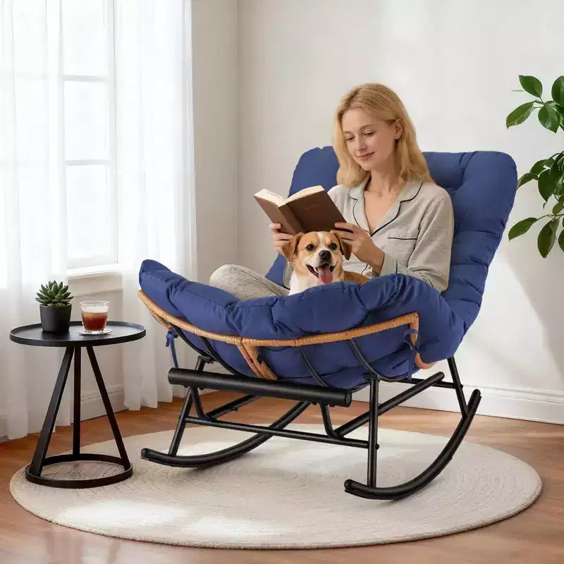 Fauteuil à bascule - Fauteuils à bascule d'extérieur surdimensionnés avec repose-pieds, Fauteuil à bascule œuf Papasan d'intérieur pour chambre à coucher, salon, véranda, jardin, pelouse
