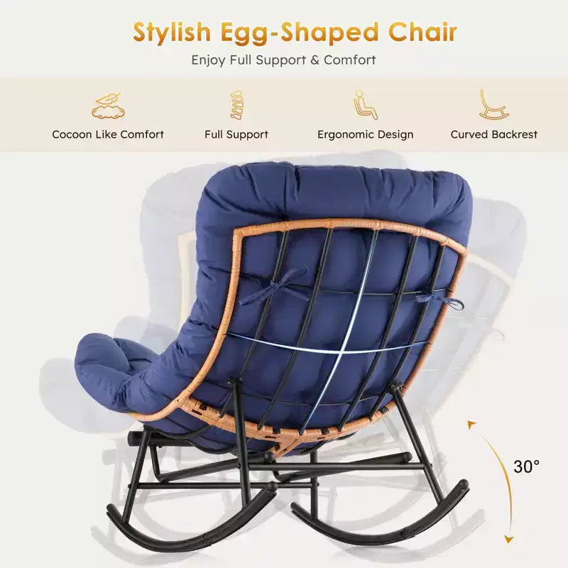Fauteuil à bascule - Fauteuils à bascule d'extérieur surdimensionnés avec repose-pieds, Fauteuil à bascule œuf Papasan d'intérieur pour chambre à coucher, salon, véranda, jardin, pelouse