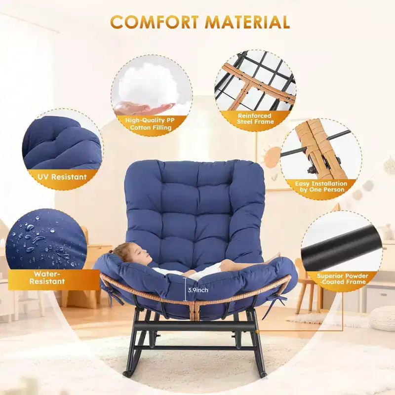 Fauteuil à bascule - Fauteuils à bascule d'extérieur surdimensionnés avec repose-pieds, Fauteuil à bascule œuf Papasan d'intérieur pour chambre à coucher, salon, véranda, jardin, pelouse