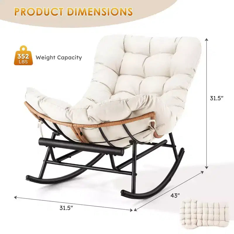Fauteuil à bascule - Fauteuils à bascule d'extérieur surdimensionnés avec repose-pieds, Fauteuil à bascule œuf Papasan d'intérieur pour chambre à coucher, salon, véranda, jardin, pelouse