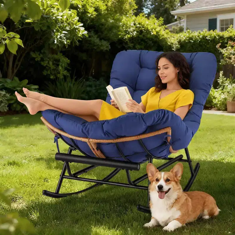 Fauteuil à bascule - Fauteuils à bascule d'extérieur surdimensionnés avec repose-pieds, Fauteuil à bascule œuf Papasan d'intérieur pour chambre à coucher, salon, véranda, jardin, pelouse