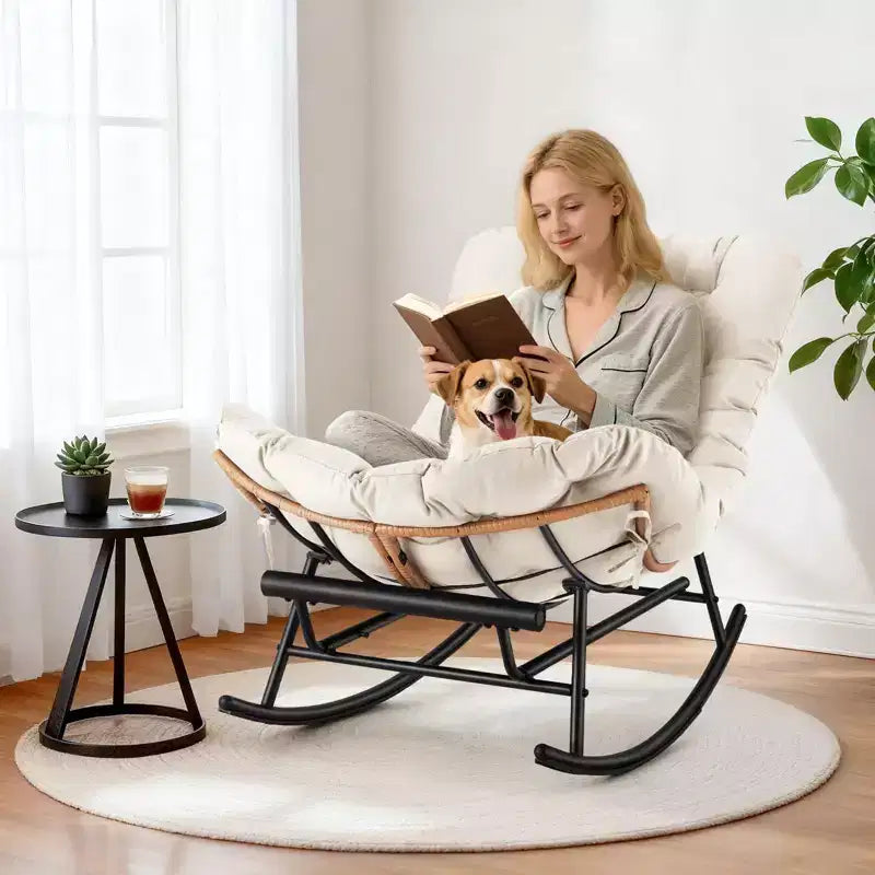 Fauteuil à bascule - Fauteuils à bascule d'extérieur surdimensionnés avec repose-pieds, Fauteuil à bascule œuf Papasan d'intérieur pour chambre à coucher, salon, véranda, jardin, pelouse