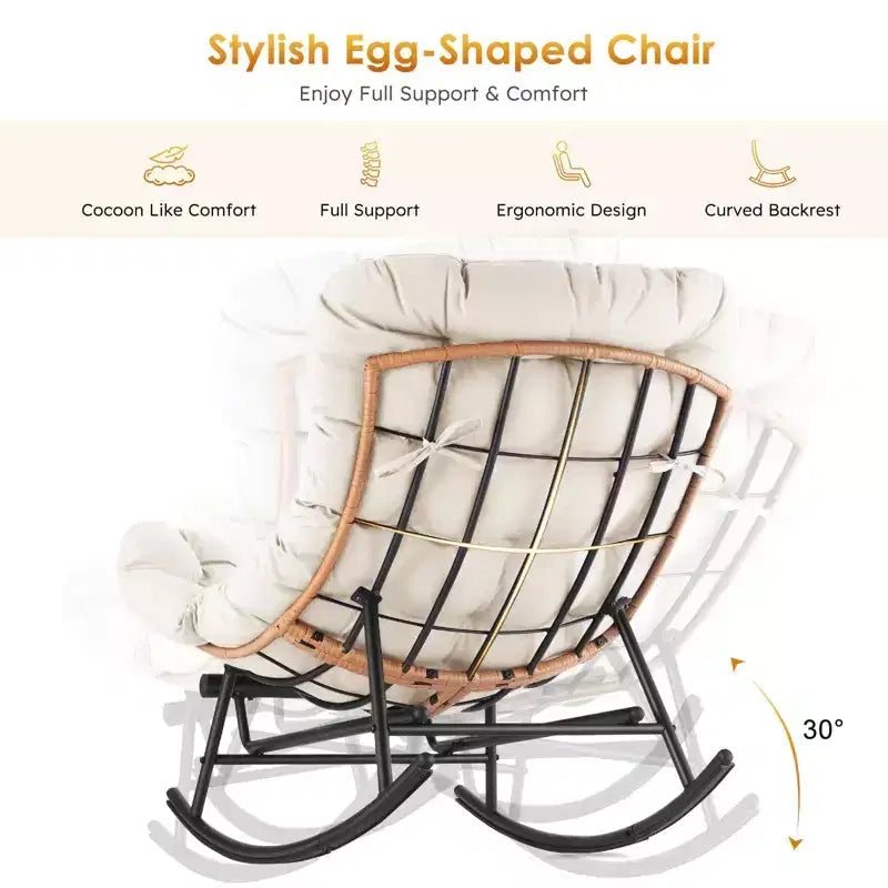 Fauteuil à bascule - Fauteuils à bascule d'extérieur surdimensionnés avec repose-pieds, Fauteuil à bascule œuf Papasan d'intérieur pour chambre à coucher, salon, véranda, jardin, pelouse