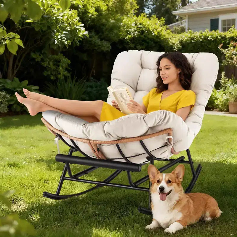 Fauteuil à bascule - Fauteuils à bascule d'extérieur surdimensionnés avec repose-pieds, Fauteuil à bascule œuf Papasan d'intérieur pour chambre à coucher, salon, véranda, jardin, pelouse