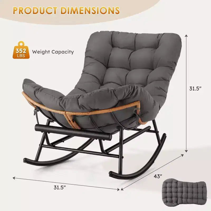 Fauteuil à bascule - Fauteuils à bascule d'extérieur surdimensionnés avec repose-pieds, Fauteuil à bascule œuf Papasan d'intérieur pour chambre à coucher, salon, véranda, jardin, pelouse