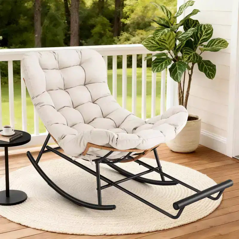 Rocking Chair - Oversized Outdoor Rocking Chairs with Footrest, Indoor Papasan Rocking Egg Chair for Bedroom, Living Room, Porch, Garden, Lawn