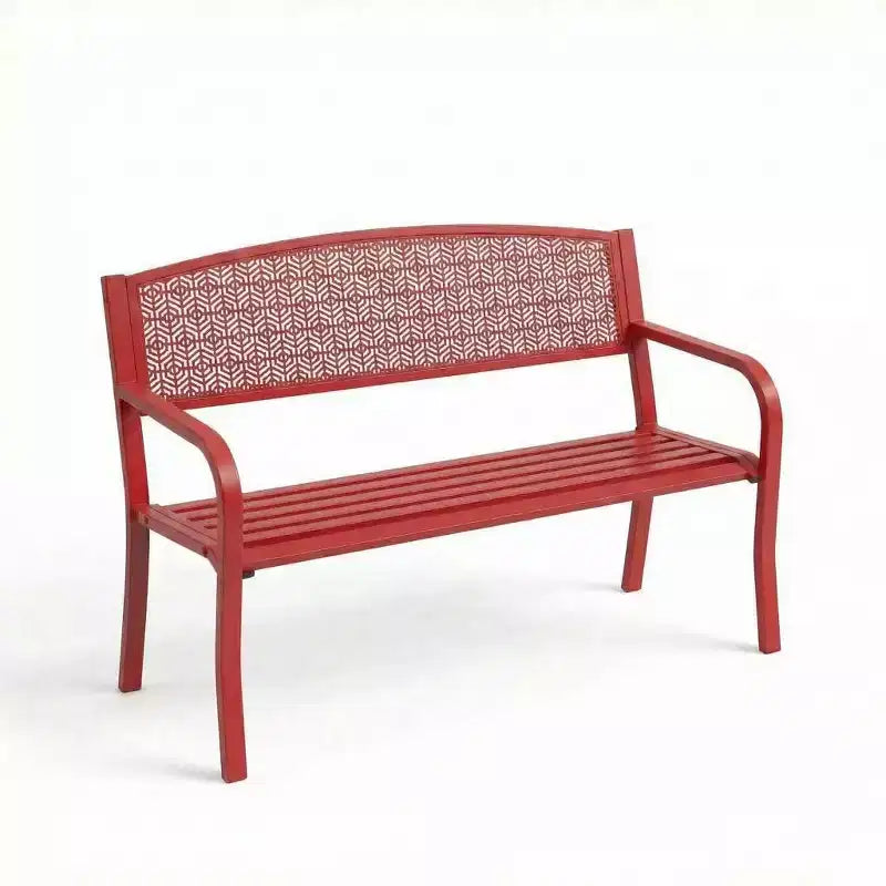 Banc d'extérieur en métal 2 places pour jardin, bancs en acier avec dossier géométrique pour terrasse, jardin et porche