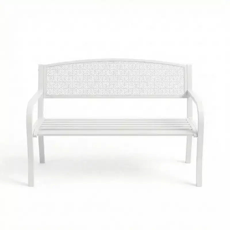 Banc d'extérieur en métal 2 places pour jardin, bancs en acier avec dossier géométrique pour terrasse, jardin et porche