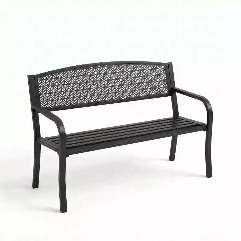 Banc d'extérieur en métal 2 places pour jardin, bancs en acier avec dossier géométrique pour terrasse, jardin et porche