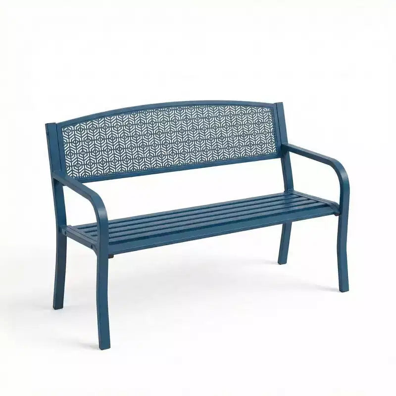 Banc d'extérieur en métal 2 places pour jardin, bancs en acier avec dossier géométrique pour terrasse, jardin et porche