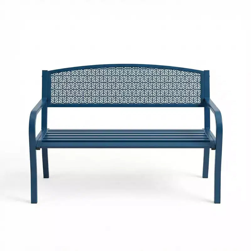 Banc d'extérieur en métal 2 places pour jardin, bancs en acier avec dossier géométrique pour terrasse, jardin et porche