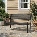 2 Person Metal Outdoor Bench for Garden, Steel Benches Furniture with Geometric Backrest for Patio, Garden & Porch