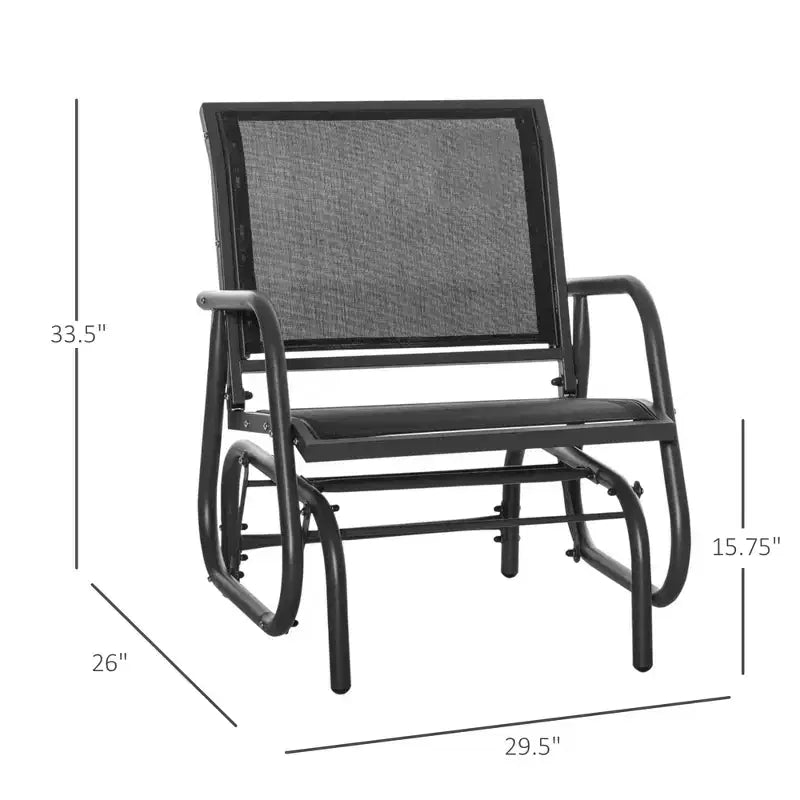 Chaise longue à bascule d'extérieur 2 places en métal avec tissu maillé respirant et accoudoirs incurvés