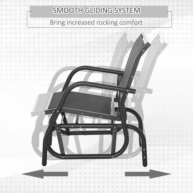 Chaise longue à bascule d'extérieur 2 places en métal avec tissu maillé respirant et accoudoirs incurvés