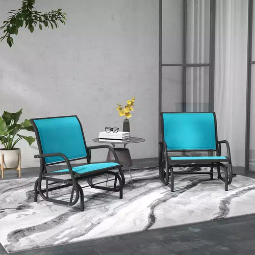Ensemble de 2 chaises planeuses d'extérieur avec cadre en acier maillé respirant bleu