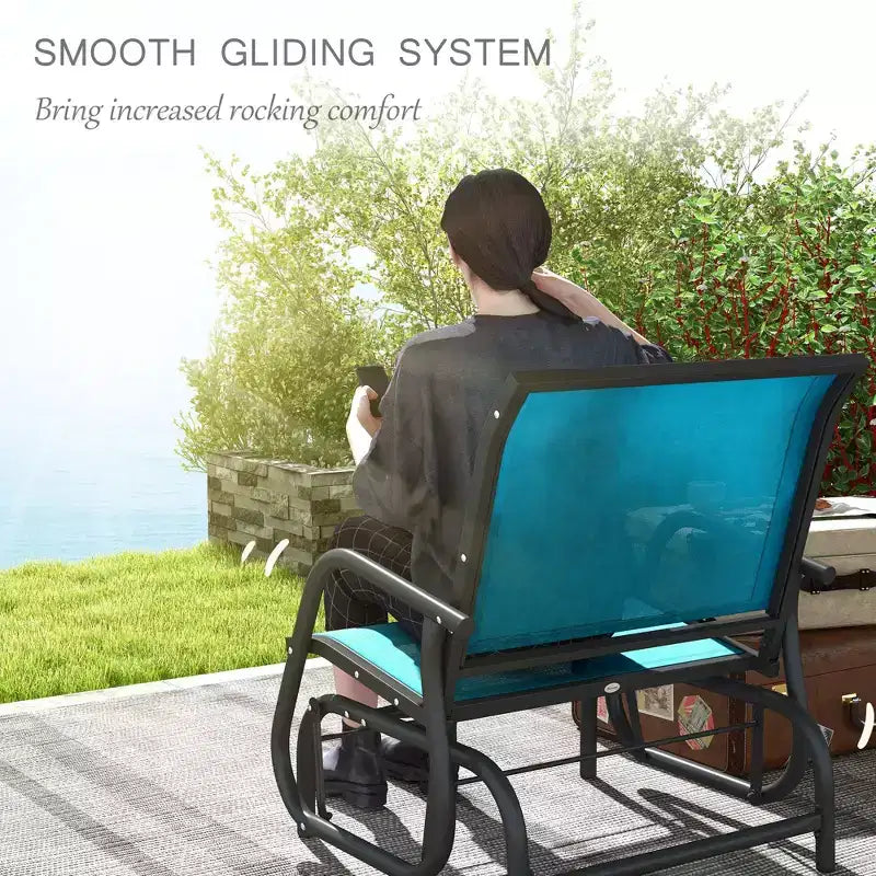 Ensemble de 2 chaises planeuses d'extérieur avec cadre en acier maillé respirant bleu