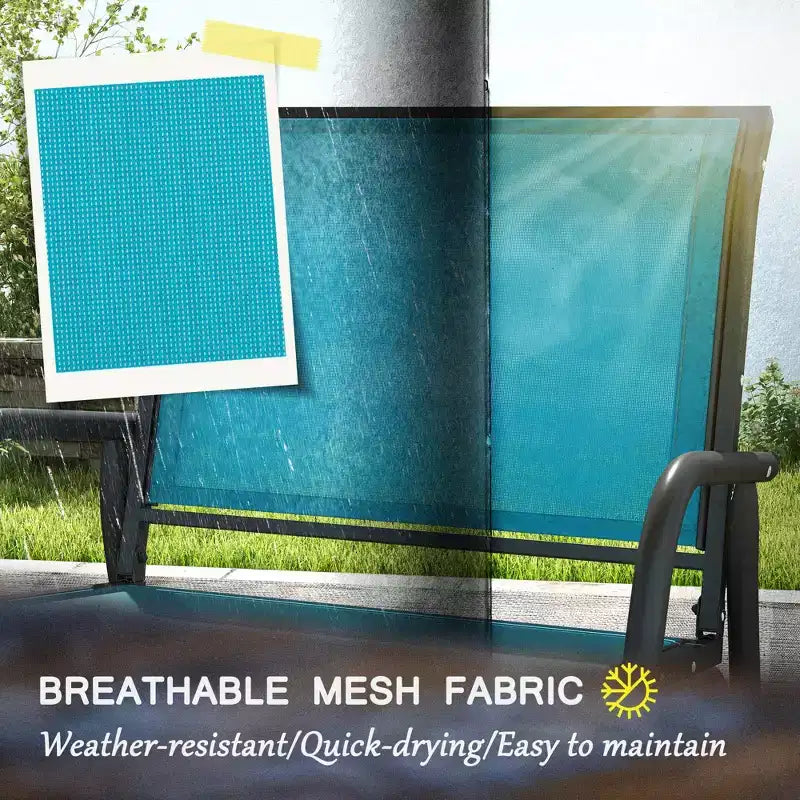 Ensemble de 2 chaises planeuses d'extérieur avec cadre en acier maillé respirant bleu