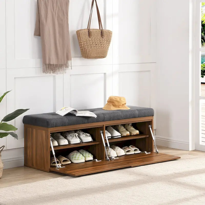 Banc à chaussures 49, Meuble de rangement pour chaussures d'entrée avec coussin rembourré et double portes pour entrée, couloir