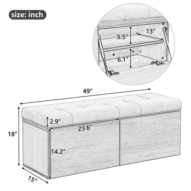 Banc à chaussures 49, Meuble de rangement pour chaussures d'entrée avec coussin rembourré et double portes pour entrée, couloir