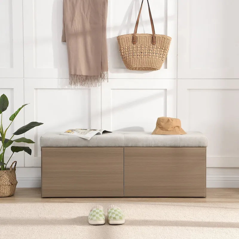 Banc à chaussures 49, Meuble de rangement pour chaussures d'entrée avec coussin rembourré et double portes pour entrée, couloir
