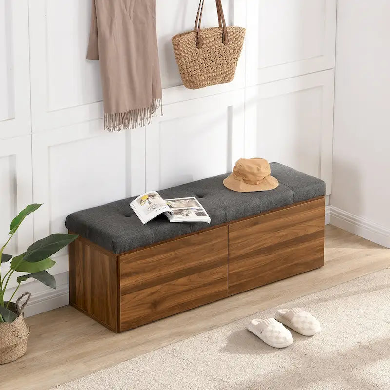 Banc à chaussures 49, Meuble de rangement pour chaussures d'entrée avec coussin rembourré et double portes pour entrée, couloir