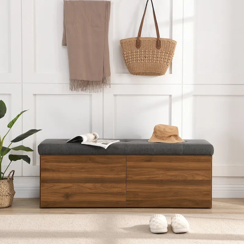 Banc à chaussures 49, Meuble de rangement pour chaussures d'entrée avec coussin rembourré et double portes pour entrée, couloir