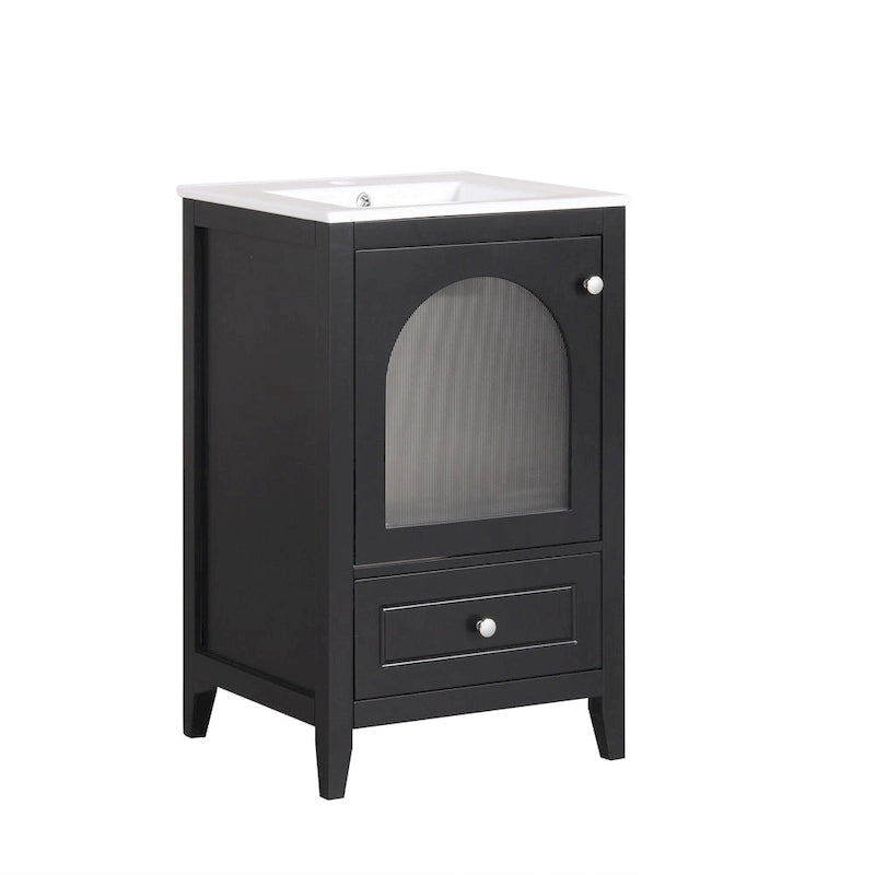 Meuble-lavabo de salle de bain 20 pouces avec évier, meuble-lavabo moderne, armoire de salle de bain compacte avec porte en verre, tiroir