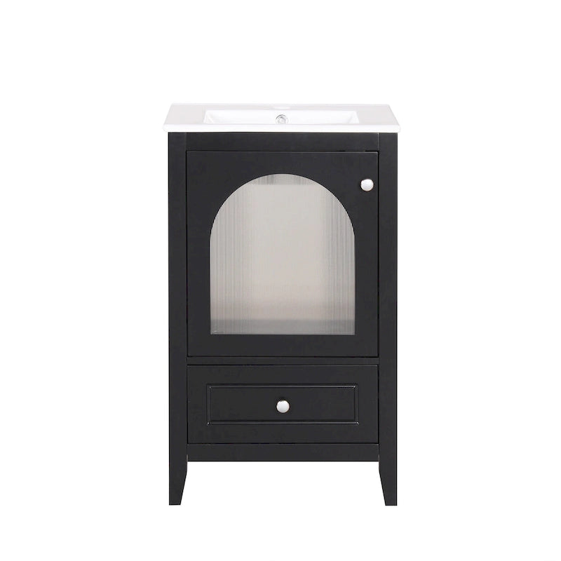 Meuble-lavabo de salle de bain 20 pouces avec évier, meuble-lavabo moderne, armoire de salle de bain compacte avec porte en verre, tiroir