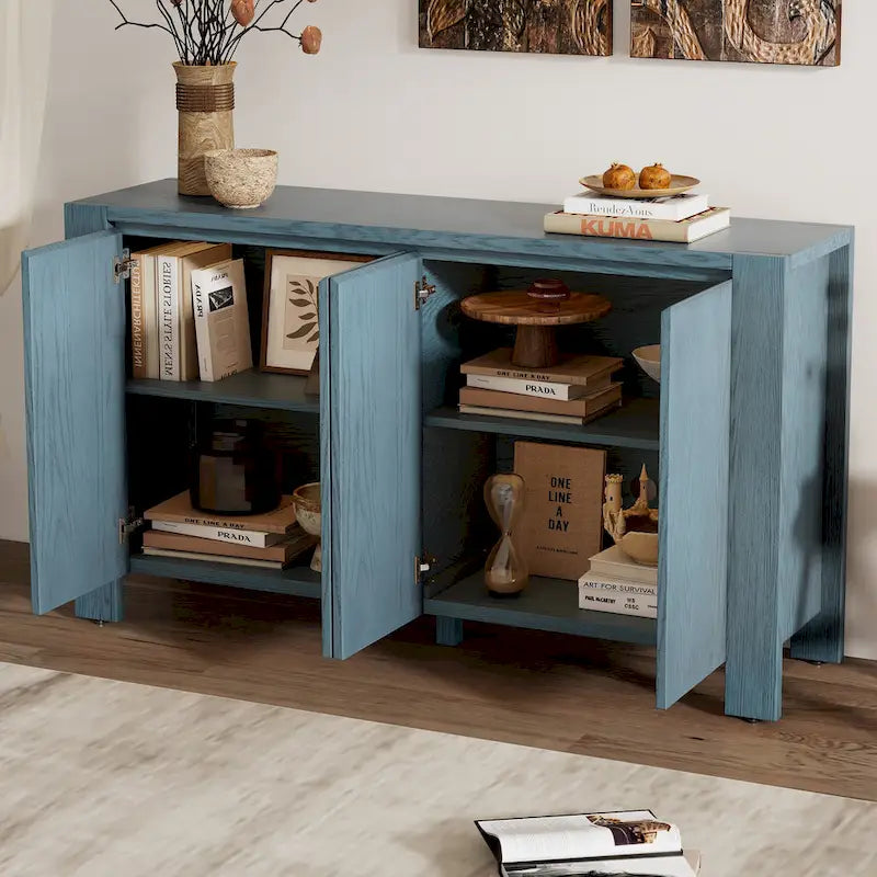 Bahut/Buffet de Rangement à 4 Portes avec Étagères Réglables et Finition Vieillie