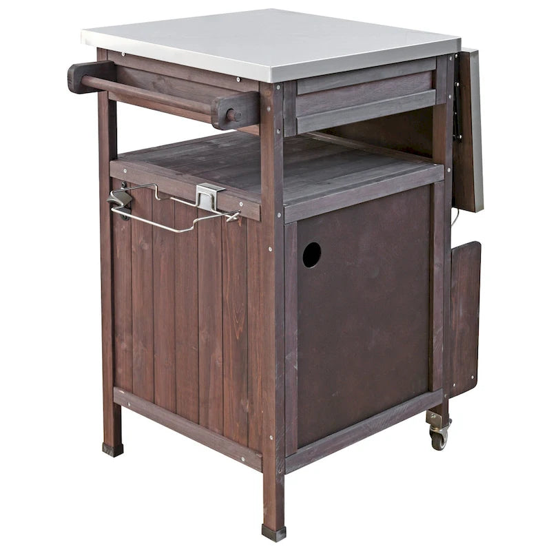Chariot de barbecue extérieur de 40,5 pouces avec dessus en acier inoxydable, desserte de buffet roulante avec abattant, îlot de cuisine de patio