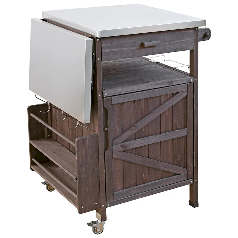 Chariot de barbecue extérieur de 40,5 pouces avec dessus en acier inoxydable, desserte de buffet roulante avec abattant, îlot de cuisine de patio