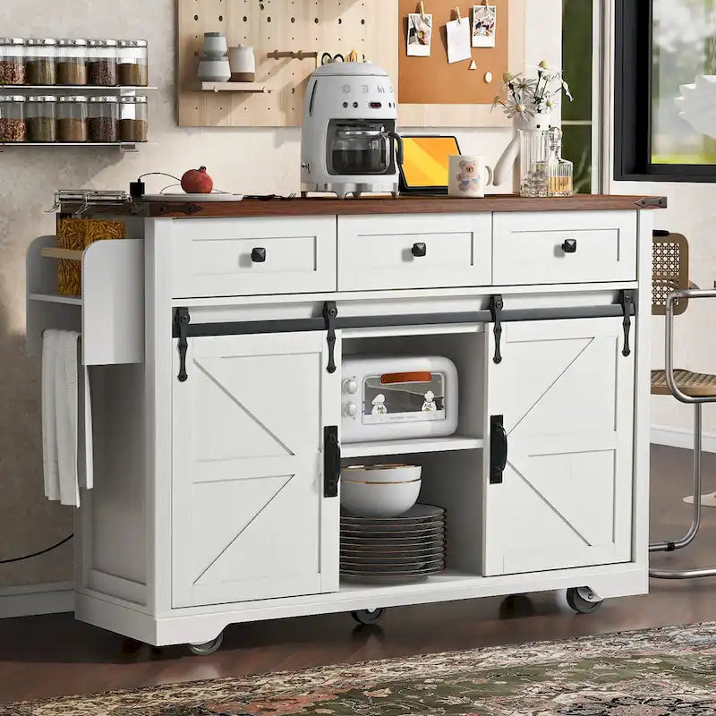 53,7 îlot de cuisine de ferme avec prise électrique (tabouret non inclus)