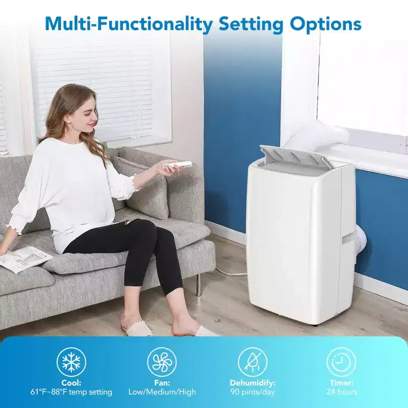 Climatiseur portable 10 000 BTU, Climatiseur de maison avec télécommande pour pièce jusqu'à 42 m², fonctions 3-en-1/minuterie 24h/roulettes