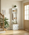 Porte-manteau avec banc et rangement à chaussures, porte-manteau avec banc à chaussures, meuble d'entrée, 3 patères, porte avec poignée, blanc rustique