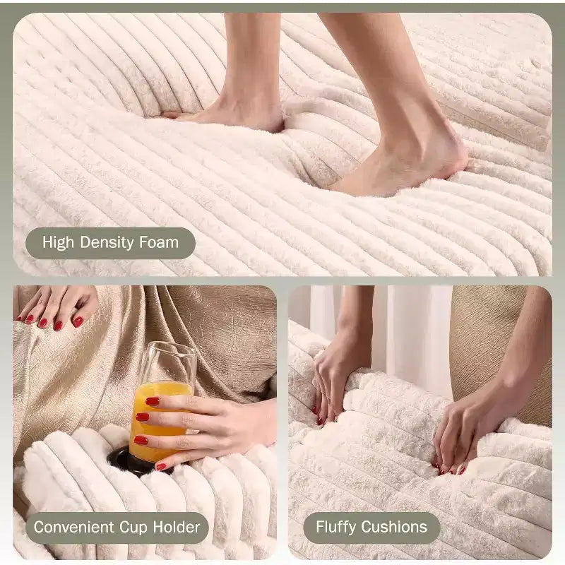 Chaise longue surdimensionnée d'intérieur avec pouf de rangement, canapé-lit en velours côtelé avec 3 oreillers, fauteuil de canapé convertible une place