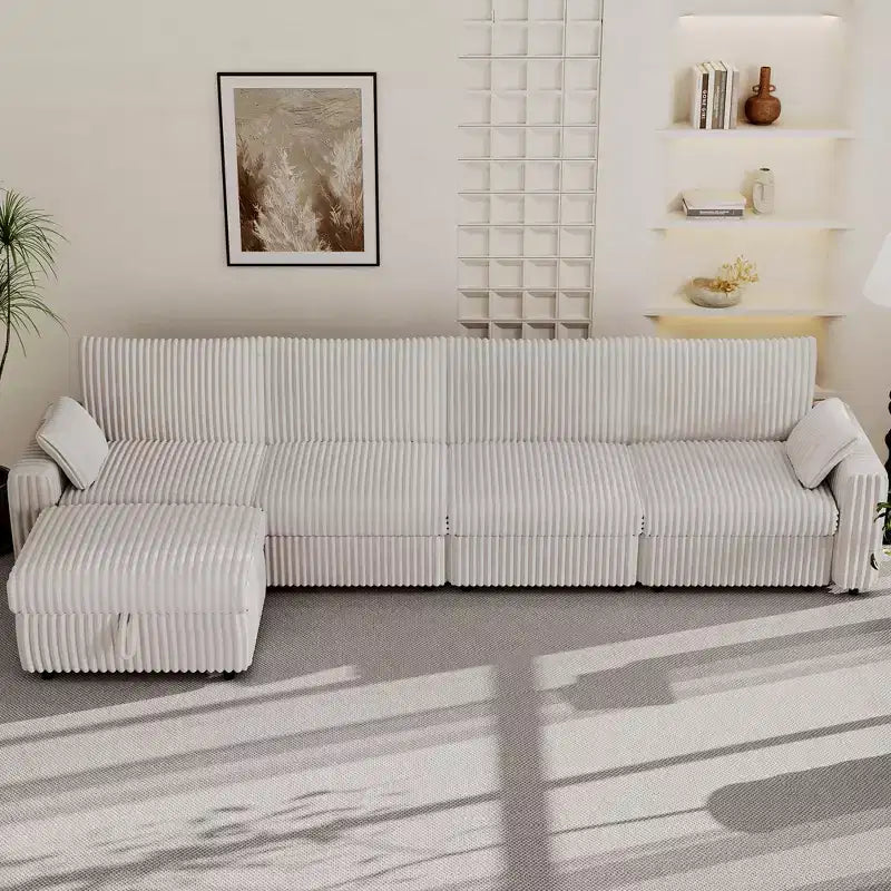 Canapé d'angle modulaire en velours côtelé Dyonery avec housses lavables