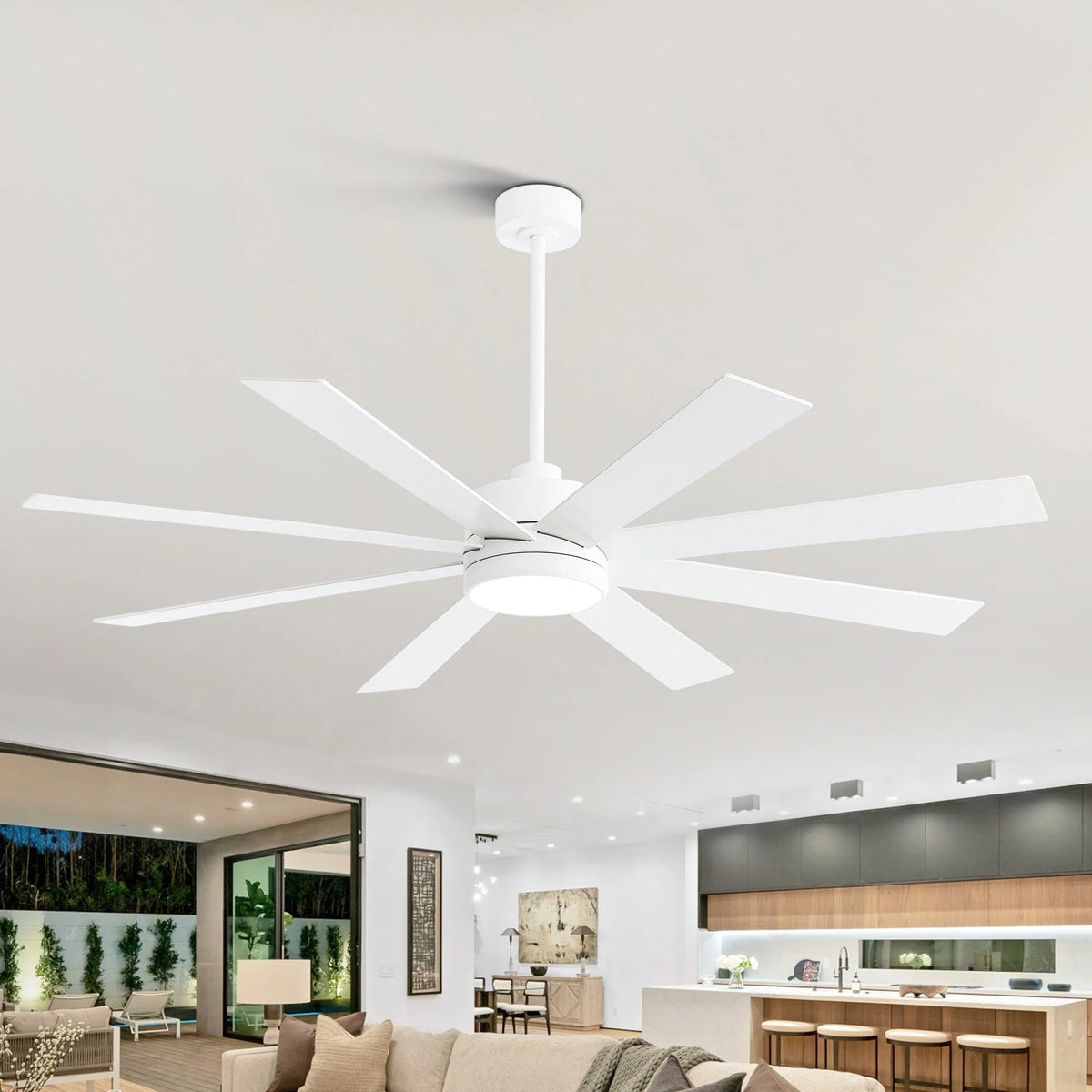 Ventilateur de plafond de 65 pouces à 8 pales noires avec lumière LED et télécommande
