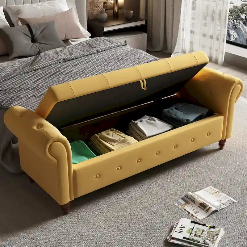 Banc de rangement d'entrée de 63 pouces pour salon ou chambre à coucher