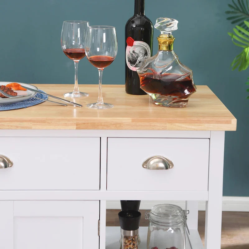 Desserte de cuisine en bois à 3 niveaux avec roulettes et panier de rangement