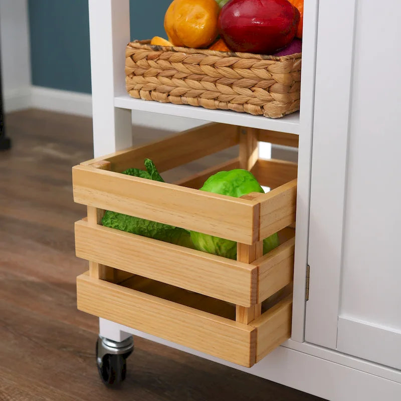 Desserte de cuisine en bois à 3 niveaux avec roulettes et panier de rangement