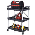 Chariot de service pliable à 3 niveaux, capacité de charge de 22,7 kg par étagère - 65x39x83 cm (LxlxH)