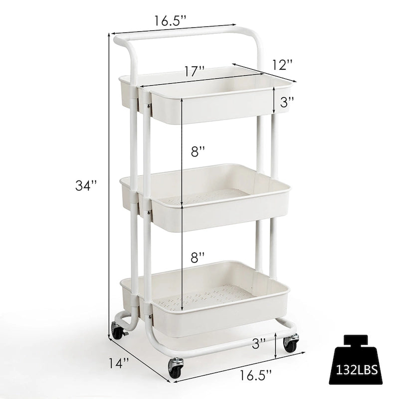 Chariot de rangement à roulettes à 3 niveaux avec roulettes