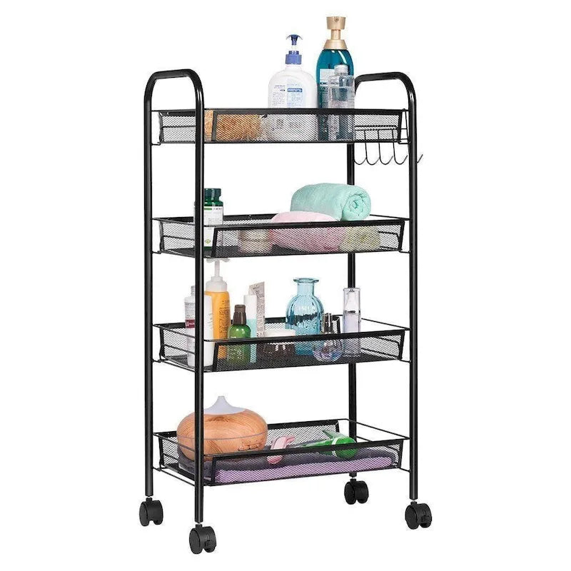 Étagère de rangement roulante en métal à 4 niveaux pour cuisine