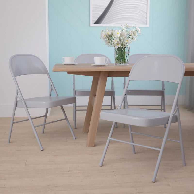 Chaise pliante en métal à double renfort, lot de 4