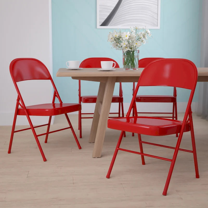 Chaise pliante en métal à double renfort, lot de 4