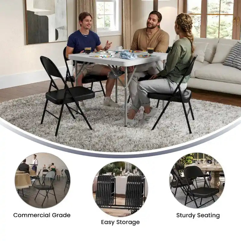 Chaise pliante en métal à double renfort, lot de 4