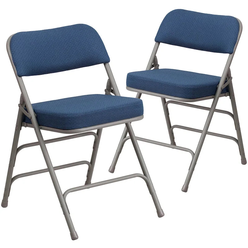 Lot de 2 chaises pliantes en métal, rembourrées en tissu, incurvées, à triple renfort et charnières