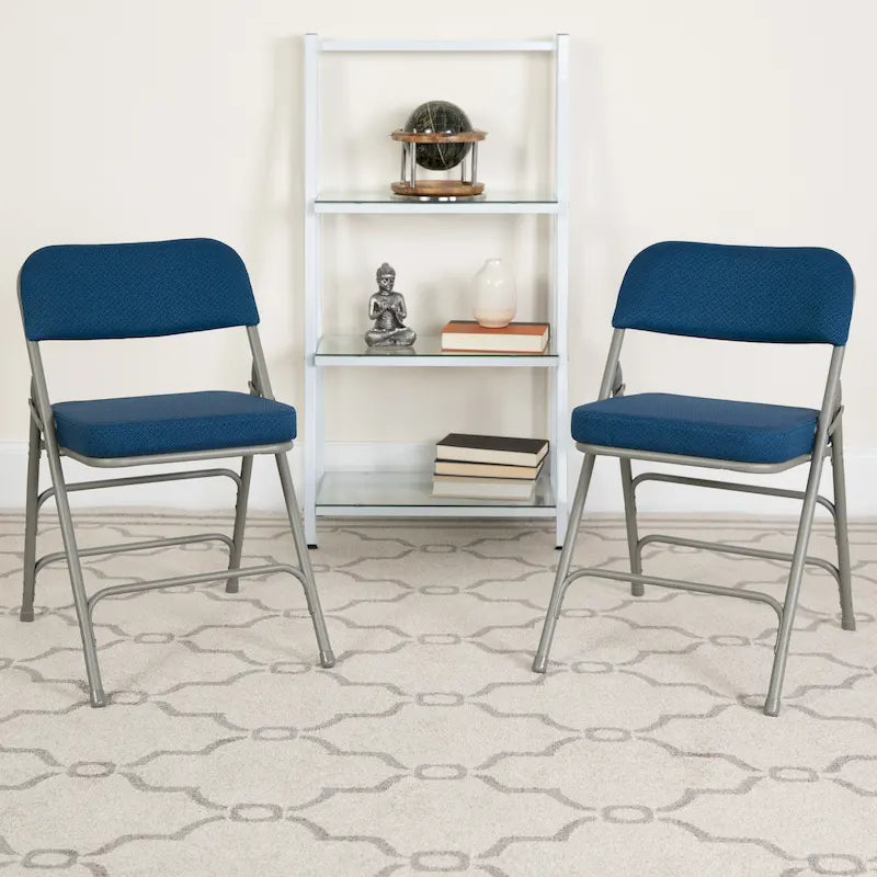 Lot de 4 chaises pliantes en métal courbées à triple renfort et charnières, revêtement en tissu