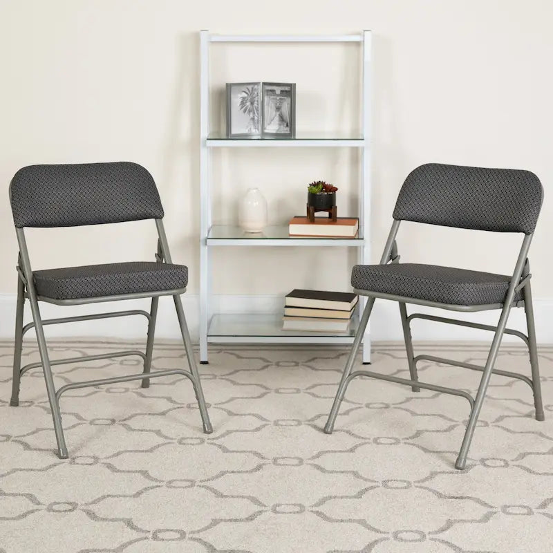 Lot de 4 chaises pliantes en métal courbées à triple renfort et charnières, revêtement en tissu